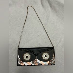 Kate Spade Wise Owl Leather & Metallic Clutch Convertible Shoulder Purse Bag